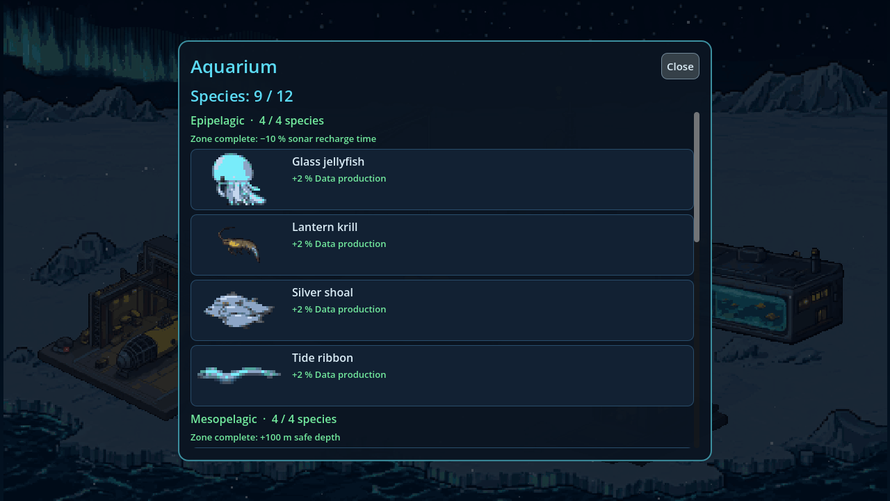 The Aquarium catalogue with discovered species