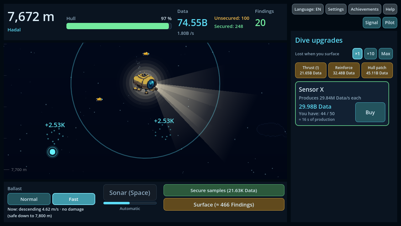 The hadal zone at 7,672 m with echoes and the sonar ring